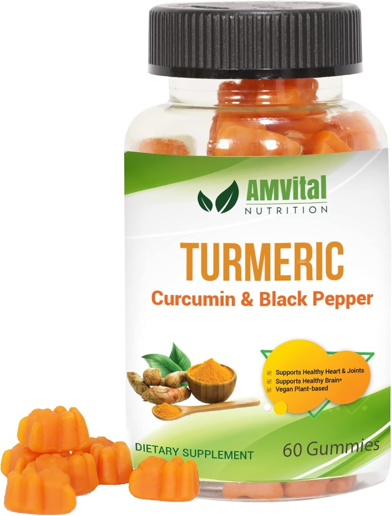 AMVital Turmeric Gummies Curcumin with Black Pepper - Joint Support Gummies for Yetişkinler - 60 Kont
