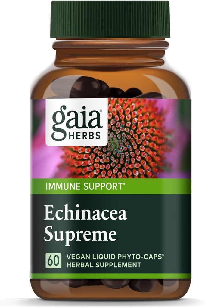 Gaia Herbs Echinacea Supreme - Immune Support Supplement - Echinacea Purpurea & Angustifolia Assembly Immune System * - 60 Vegan Sıvı Phyto-Capsules (30-Day Supply)