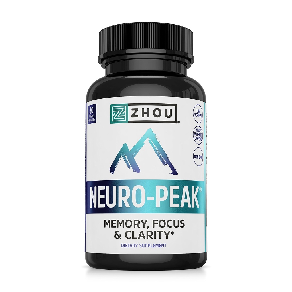 Zhou Nöro-Peak - Memory ve Focus için Beyin Supplements, Erkekler ve Kadınlar için Nootropic, Yetişkinler için Beyin Destek Pill, Beyin Vitaminleri - 30 Veggie Capsules (Paket 1)