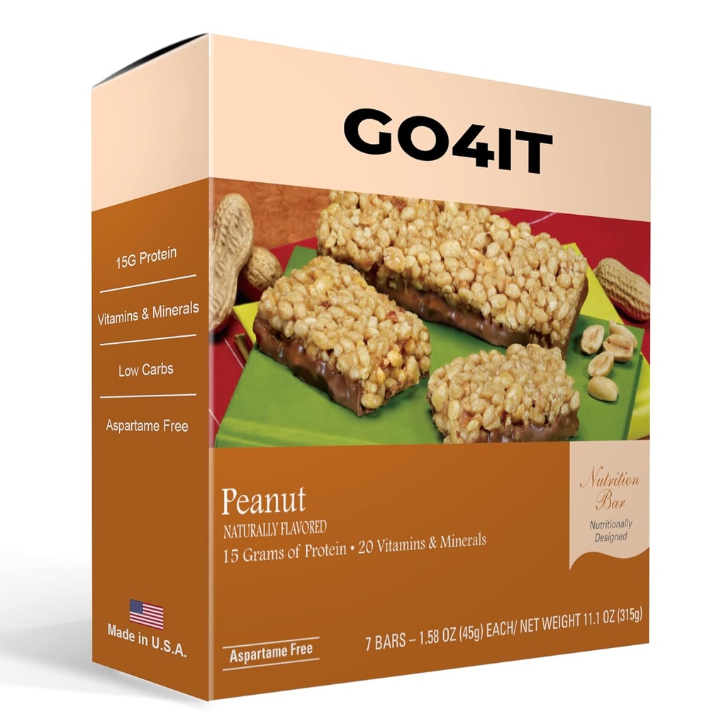 GO4IT Health Mealchange Bar, Yüksek Protein Beslenme Bar, Yüksek Fiber, LOW Calories, KETO dostu, On-the-go, Kilo Kayıp Gıda Bar, 7/Box - (Peanut)