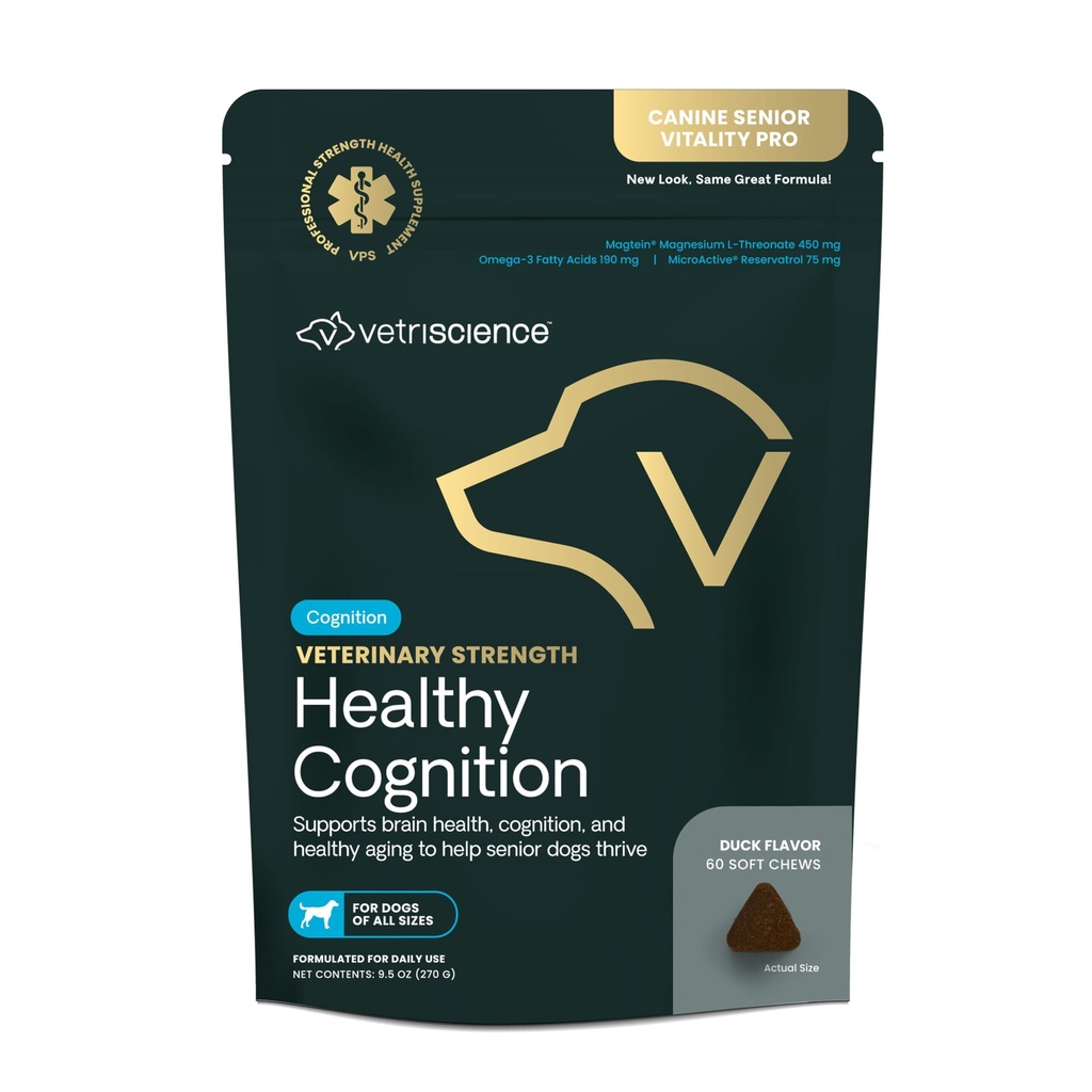 VetriScience Κτηνιατρική δύναμη Υγιεινή Cognition Chews - Senior Wellness Συμπλήρωμα για σκύλους - Υποστηρίζει Γνωστικότητα, Ανοσολογική λειτουργία & Μεταβολισμός - 60 κόμης