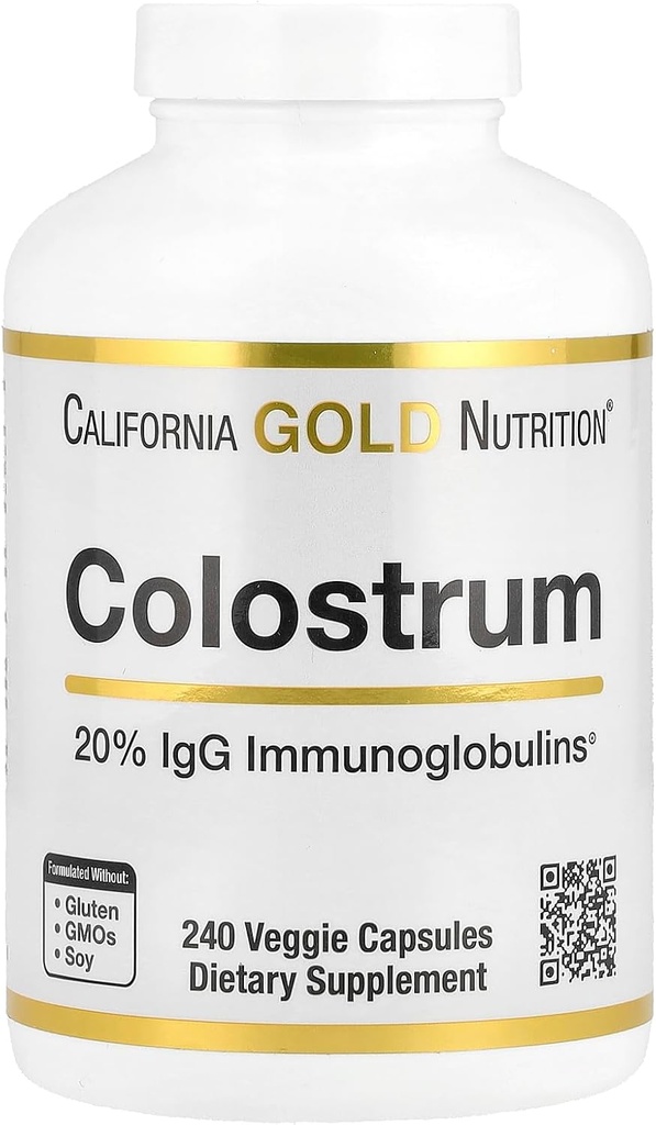 California Gold Beslenme Colostrum Yoğun Bovine Pre-Milk Supplement Immunoglobulins - Immune Support - Gluten Free, Non-GMO, No Antibiyotiks - 240 Veggie Capsules