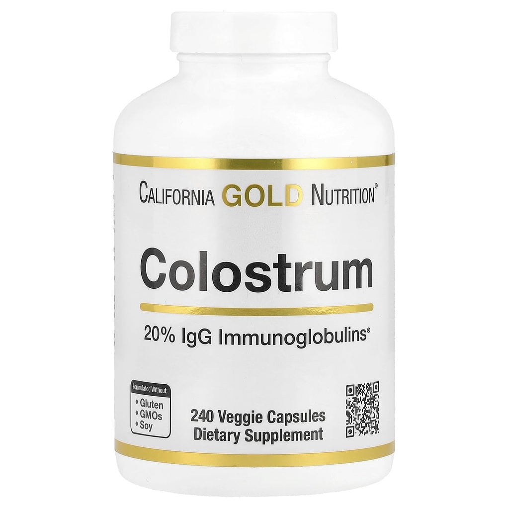 California Gold Nutrition Colostrum Concentrated Bovine Pre-Milk Supplement Featuring Immunoglobulins - Immune Support - Gluten Free, Non-GMO, No Antibiotics - 240 Veggie Capsules