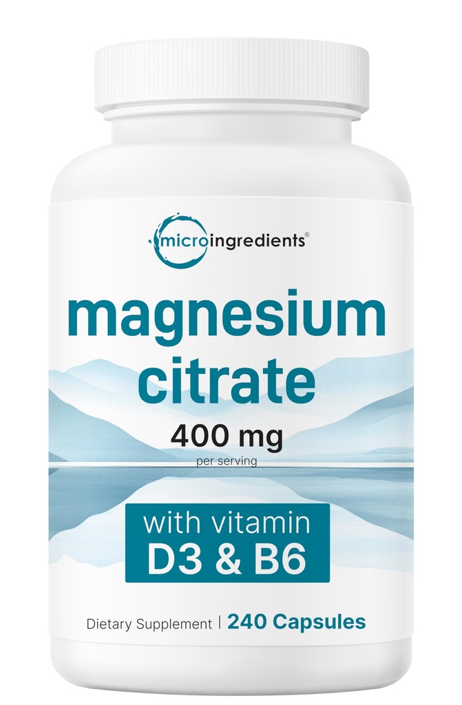 Mikro Malzemeler Magnezyum Citrate 400 mg, 240 Capsules | Vitamin D3 1000IU & B6 | Muscle, Heart & Digestive Health | Elemental Mineral & Vitamins Kompleks | Non-GMOB