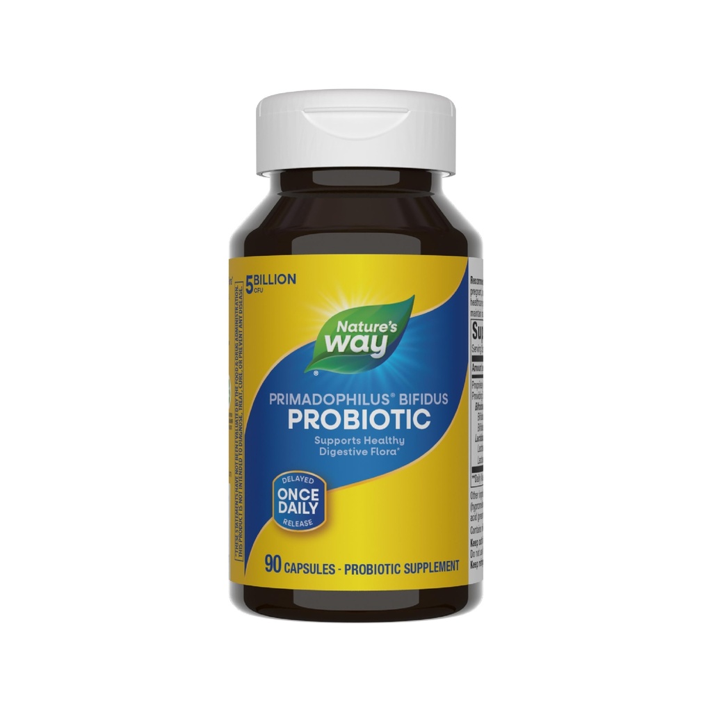 Nature's Way Primadophilus Bifidus Probiotic, Supports Digestive Flora*, 5 Billion Live Probiotic Cultures per Capsule, Lactobacilli, Bifidobacteria, 90 Capsules (Packaging May Vary)