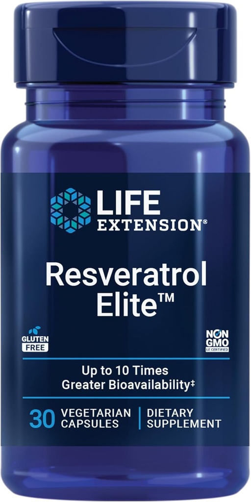 Life Extension Resveratrol Elite, Trans-resveratrol, Sağlıklı Ağlama, Cardiovascular Sağlık, Beyin Sağlığı, oksidatif Stres, Gluten-Free, Non-GMO, Vegetarian, 30 Capsules