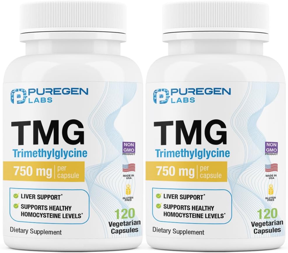 Safgen Laboratuvarları TMG 750 mg - [Yüksek Potency] Tri Metilglycine Supplement – Encourages Sağlıklı Homocysteine Seviyeler, Non-GMO, NO Gluten ve Dairy | Made in USA - 2 Pack - Total 240 Vegetarian Capsules