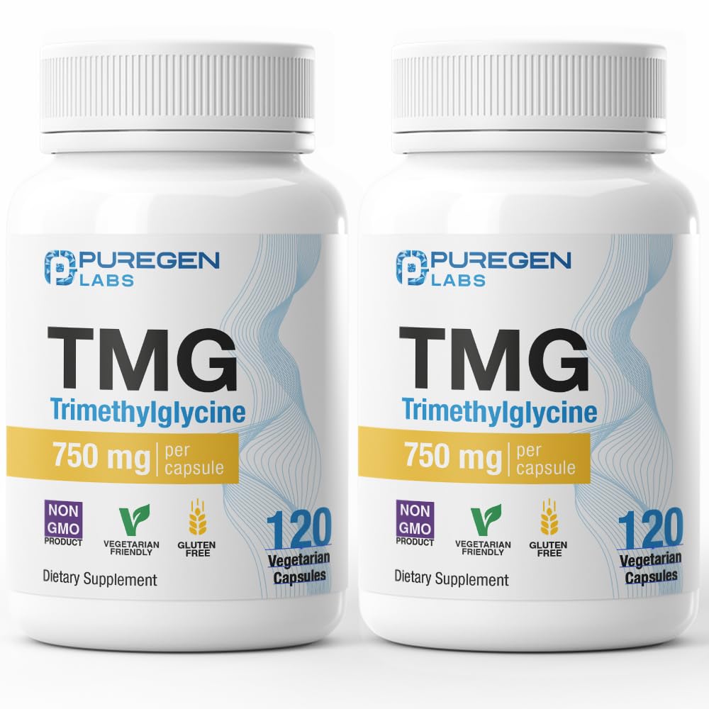 Safgen Laboratuvarları TMG 750 mg - [Yüksek Potency] Tri Metilglycine Supplement – Encourages Sağlıklı Homocysteine Seviyeler, Non-GMO, NO Gluten ve Dairy | Made in USA - 2 Pack - Total 240 Vegetarian Capsules