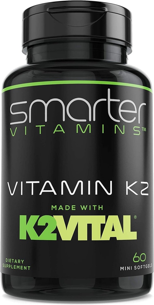 Smarter Vitamin K2 MK7 100mcg, K2VITAL ve Kale ile Made, 60 Liquid Softgels