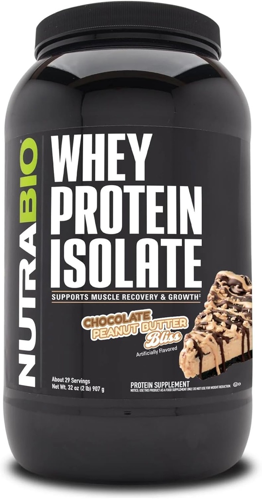 NutraBio 100% Whey proteini Isolate Protein Toz, 25g proteini Full Deri, Non-GMO, Soy & Gluten Free, Low Carb, Low Calorie Whey Protein Toz, Pea Chocolatenut Butter, 2 Lbs