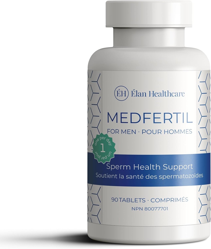 Medfertil for Men Dietary Supplement (90 ct) with L-Carnitine, Vitamin C, E, B12, Folate, Zinc, Selenium, and Co-Q10 / Once a Day Tablet/ 3 Month Supply/Elan Healthcare