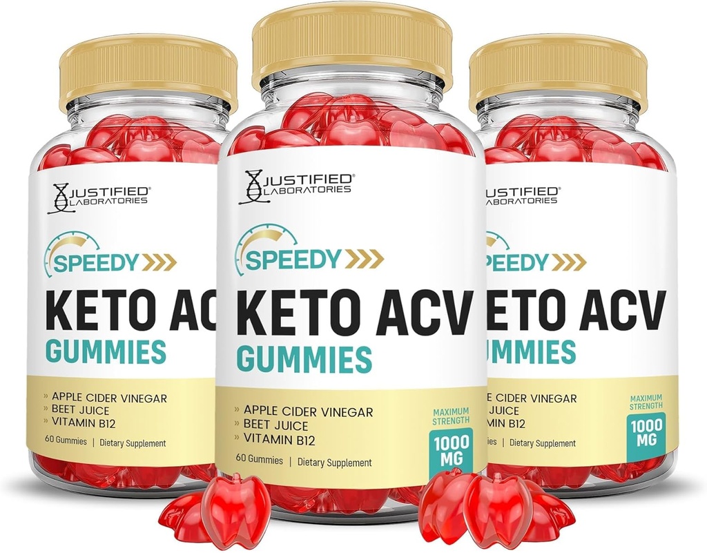 Justified Laboratories (3 Pack Speedy Keto ACV Gummies Advanced Formula 1000MG Speedy Chem Gummies Apple Cider Vinegar Formulated with Pomegranate Beet Juice B12 Vegan Non GMO 180 Gummys