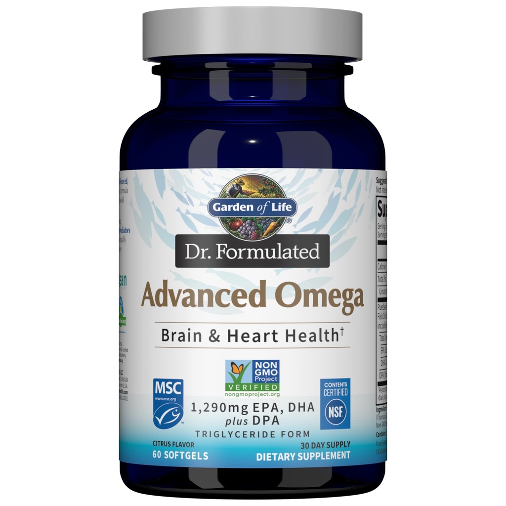Life Dr. Formulated Advanced Omega Fish Oil - Lemon, 1.290 mg EPA, DHA + DPA in Triglyceride Form, Single Source Omega 3 Supplement for Ultimate Brain & Heart Health, Non-GMO, 60 Softgels