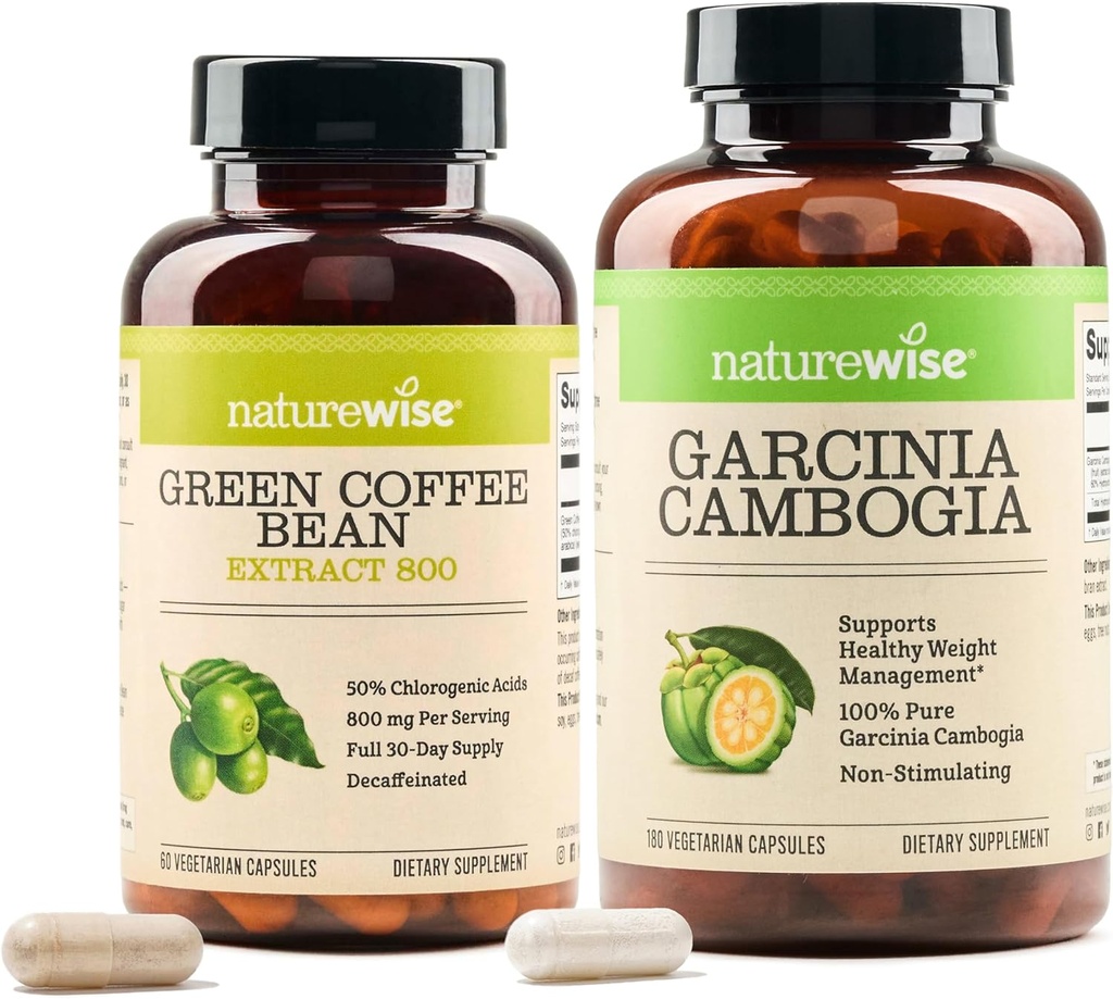 NatureWise Green Coffee Bean 800 mg ve Garcinia Cambogia 180 Capsules Kilo Hedefleri Desteği