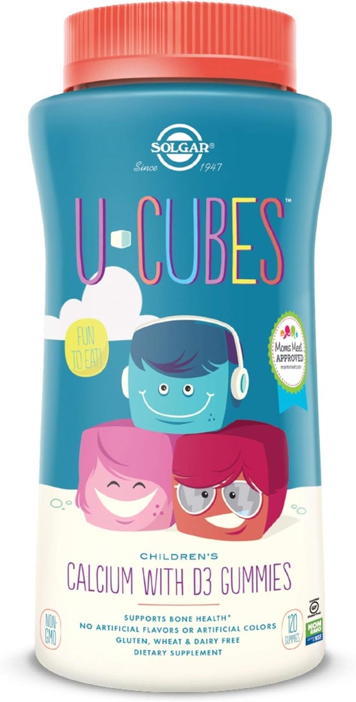 Solgar U-Cubes Çocuk Kalsiyumu D3, 120 Gummies - Strawberry Flavor - Kemik ve Diş Sağlığı - GMO Gluten Ücretsiz, Süt Ücretsiz - 60 Hizmet