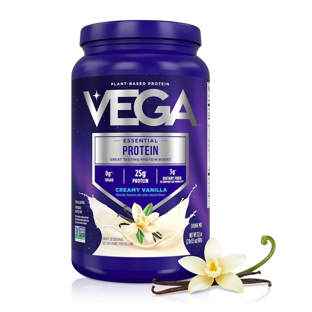 Vega Original Essential Protein - 25g Plant-Based protein, Creamy Vanilla, 20 Hizmet, Vegan Non-GMO Drink Mix, Smoothie & Shake Ready, Gluten Free, Dairy Free, 32.5oz (Pazar May Vary)