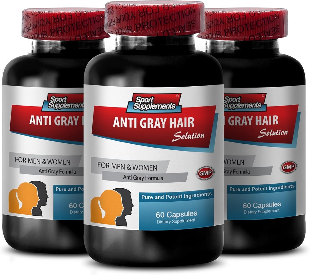 Restore Hair Growth - Anti Gray Hair Natural Formula for Men and Women - Folic Acid Supplement for Women, Fo ti Powder, Chlorophyll, biotin for Gray Hair, Gray Hair Vitamins, 3 Bottles 180 Capsules