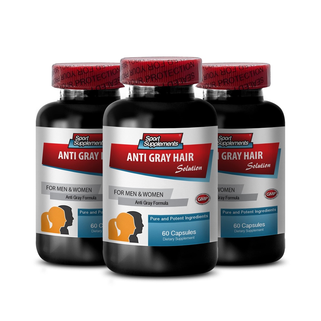 Restore Hair Growth - Anti Gray Hair Natural Formula for Men and Women - Folic Acid Supplement for Women, Fo ti Powder, Chlorophyll, biotin for Gray Hair, Gray Hair Vitamins, 3 Bottles 180 Capsules