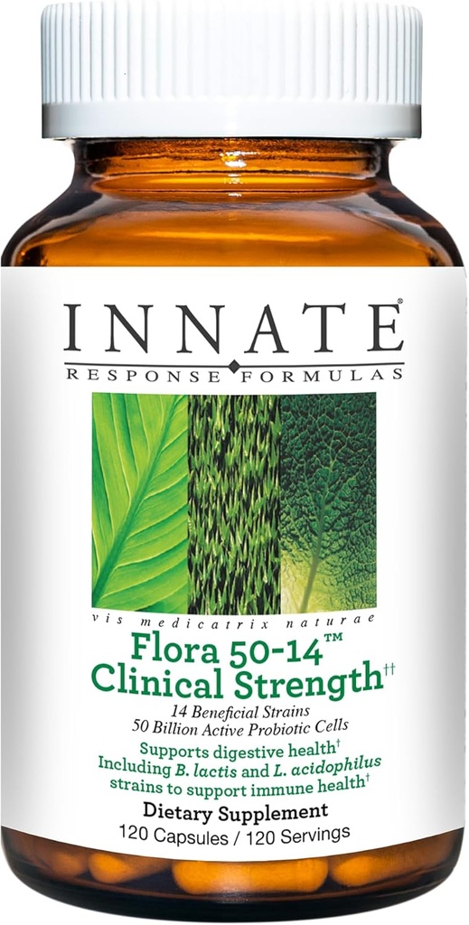 Innate Response Formulas Flora 50-14 Klinik Kuvvet - Probiyotik Supplement 50 Milyar CFU - 14 Probiyotik Strains - Vejetaryen ve non-GMO - 9 Gıda Allergens olmadan - 120 Capsules
