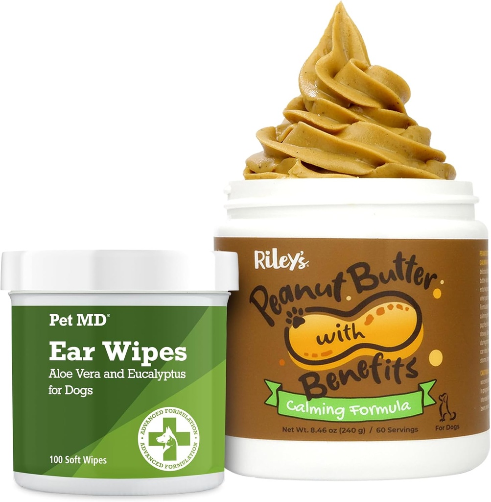 Pet MD Köpek Kulakları Temiz Wipes + Riley's Calming Peanut Butter for Köpekler