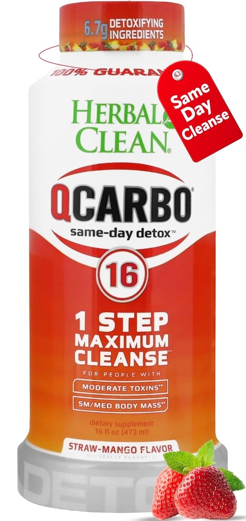 Herbal Clean Qcarbo16 Same-Day Detox Cleanse Drink (16 fl oz) - Strawberry Mango Flavor Full Body Cleanse* Moderate Toxin Seviye *, B2 ve Vitamin B12 Erkekler ve Kadınlar Için B12