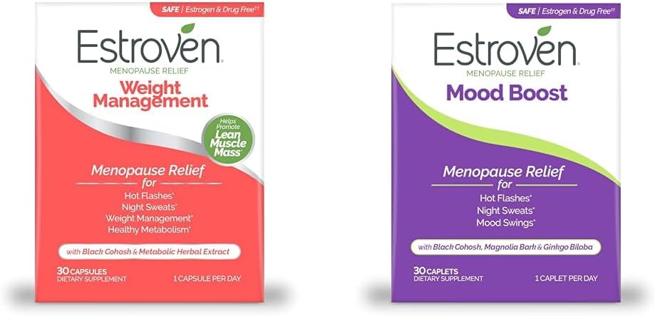 Menopause Relief için Estroven Kilo Yönetimi - 30 Ct. & Mood Boost for Menopause Relief - 30 Ct. - Klinik olarak Proven Malzemeler