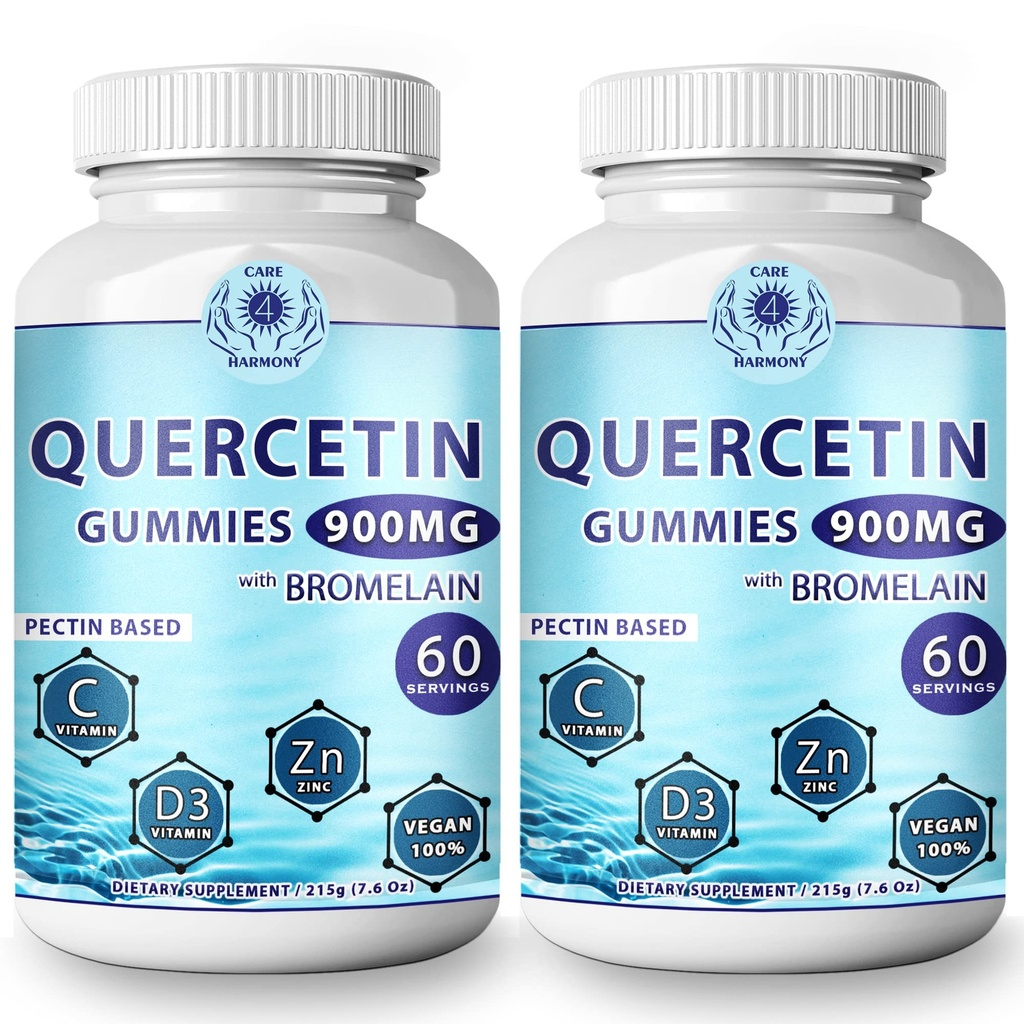(2 Pack) Quercetin Gummies - Quercetin with Bromelain Vitamin C + çinko Vitamin D3 - Chewable Quercetin 900 mg Supplements - Quercetin for Kids and Yetişkinler (2)