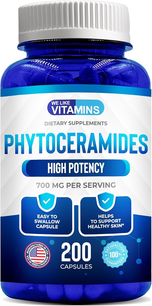 Phytoceramids 700 mg - 200 Capsules All Natural Wheat Free and Plantive - Phytoceramid Supplement - Skin Hydration için Ceramids, Onarım, Rejuvenation