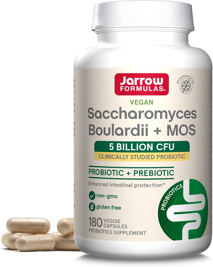 Jarrow Formulas Saccharomyces Boulardii + MOS - 5 Milyar Organizmleri Arada - 180 Gecikme Veggie Caps - Probiyotik + Prebiyotik - Intestinal Tract Desteği - 180'e kadar