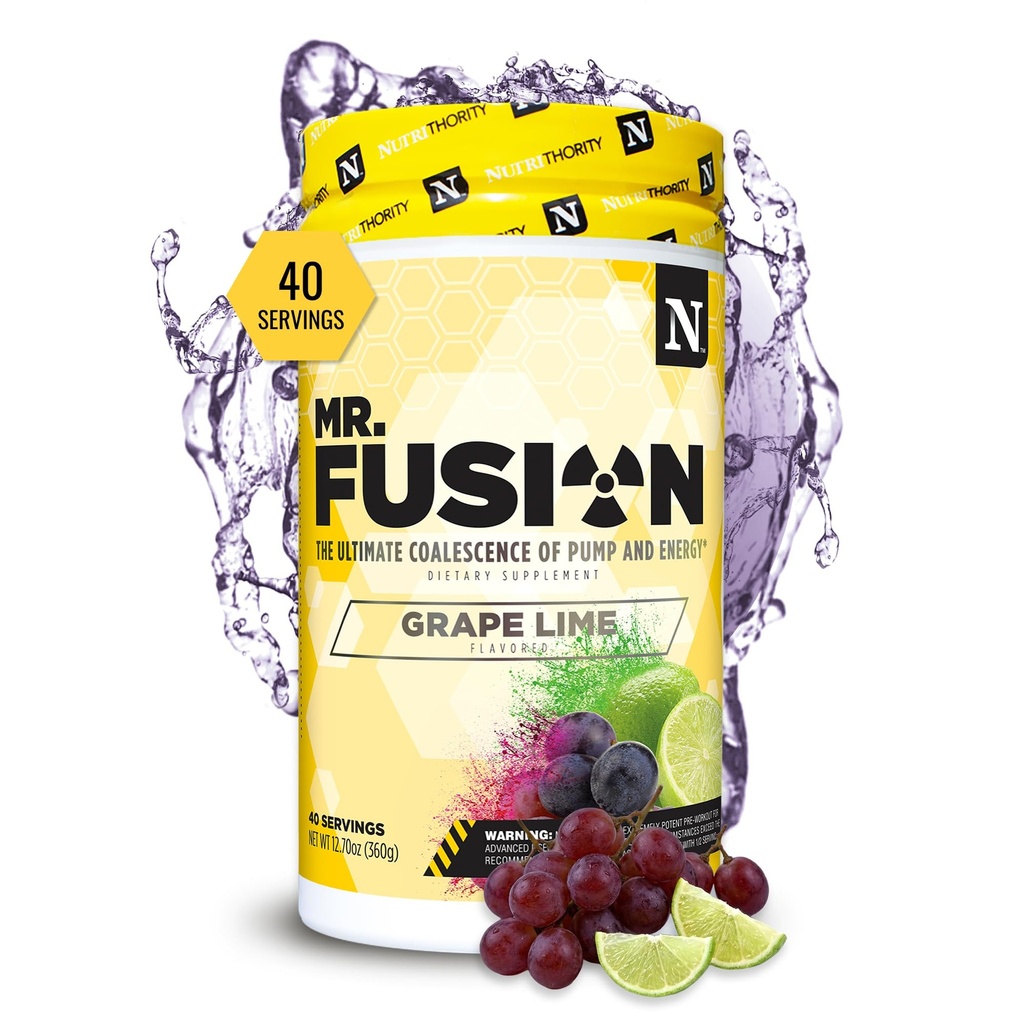 Nutrithority Mr.Fusion Pre Workout Supplement, Grape Lime, 40 Hizmet - Intense Focus & Pumps, Nitrik Çimento ATM, No Crash - Güçlü Enerji Tozu Güçlü ve Kazanıyor