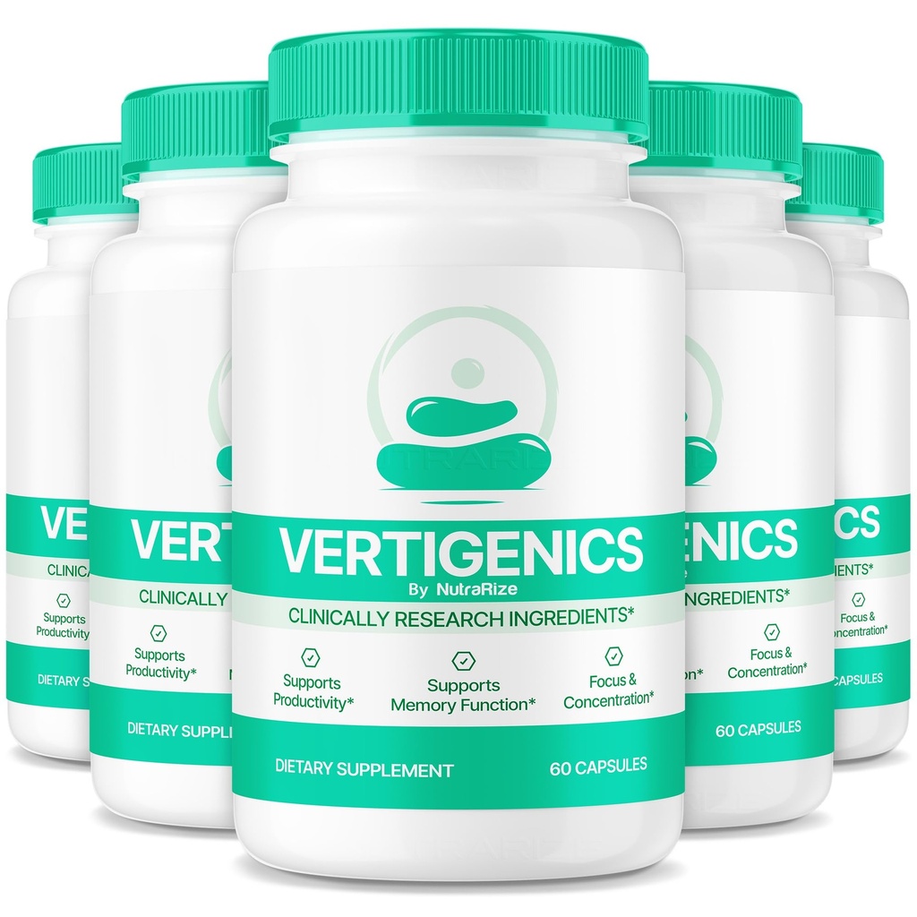 (5 Pack) Vertigenics - Φυσική Φόρμουλα για Ισορροπημένη Διατροφή, Καθαρό και Premium Μείγμα για Μνήμη και Εστίαση, Πράσινα Κάψουλες Υποστήριξης, Vertigenics Κριτικές (300 Κάψουλες)
