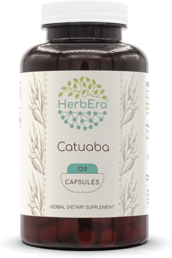 HerbEra Catuaba 120 Capsules, 500 mg, Wildcrafted Catuaba (Erythroxylum catuaba) kuru Bark (120 Capsules)