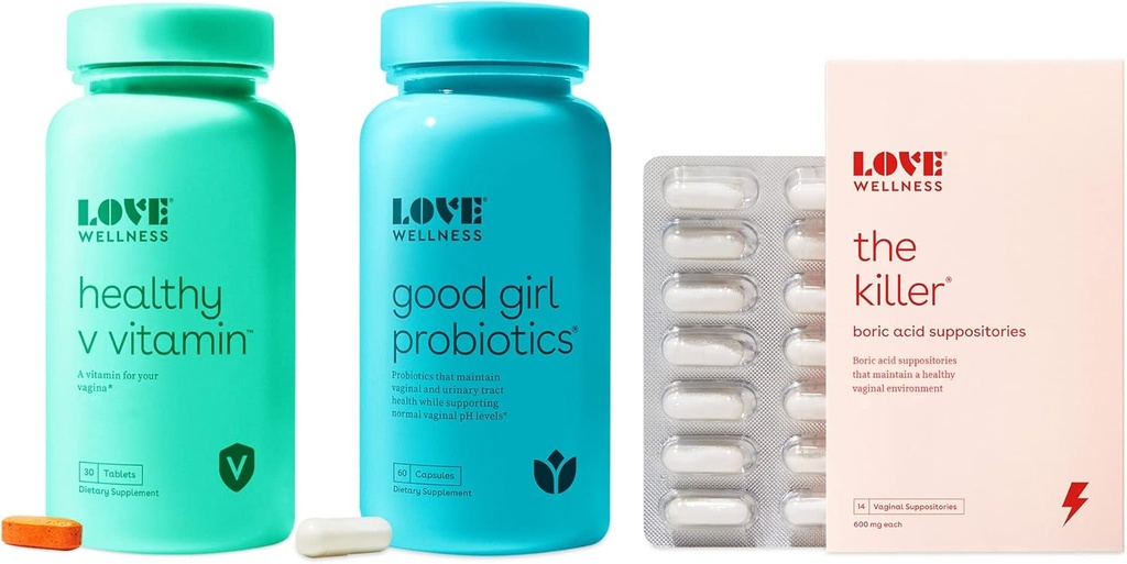 Love Wellness The Killer, Good Girl Probiyotiks & Sağlıklı V Vitamini | Triple Tehdit Vaginal Suppository Kit | Hızlı Teklif Vitaminler & Suppositories for Vaginal Health - Helps Support Health Odor & PH