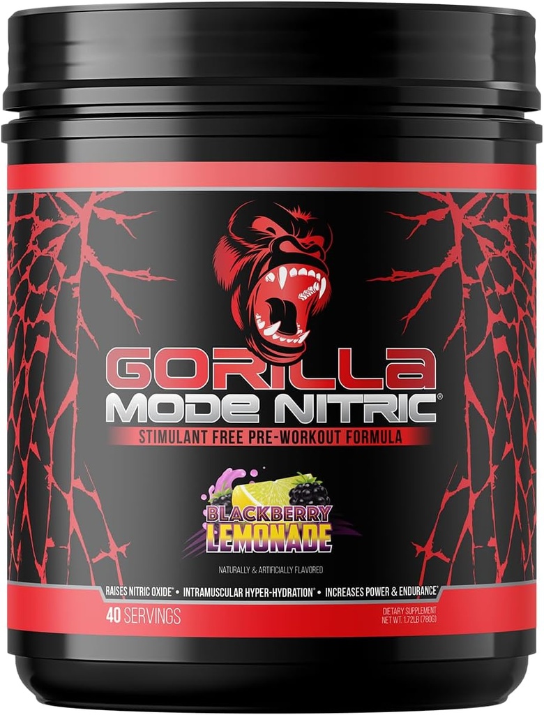 Gorilla Mind - Gorilla Mode Nitric Upgraded Simulant Free Pre-Wortout – Best Tasting & Most Refficient Simulant Free Pre-Workout/Massive Pump · Αγγειοδιαστολή · Power / 780 Grams (BlackBerry Lemonade)