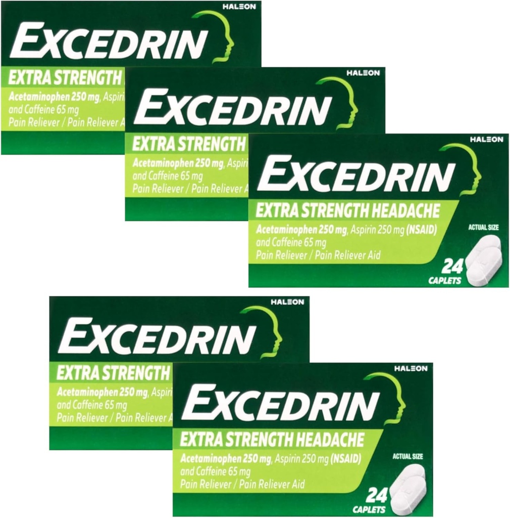Excedrin Extra Strength - 24 Caplets, Pack of 5