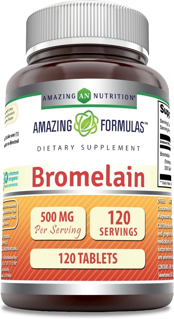 Amazing Formulas Bromelain 500 Mg (300 GDU) | Tabletler Tamam | Non-GMO | Gluten-Free | Made in USA (1 Pack | 120 Count)