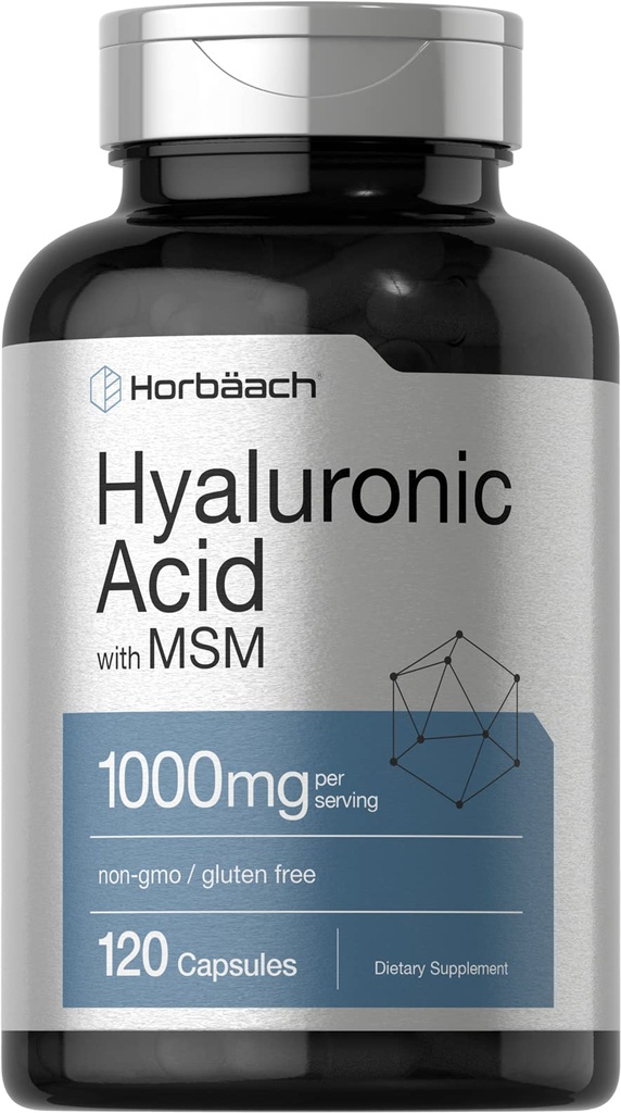 Horbäach Hyaluronic Acid with MSM | 1000 mg | 120 Capsules | Non-GMO ve Gluten Free Supplement | Bio available Formula