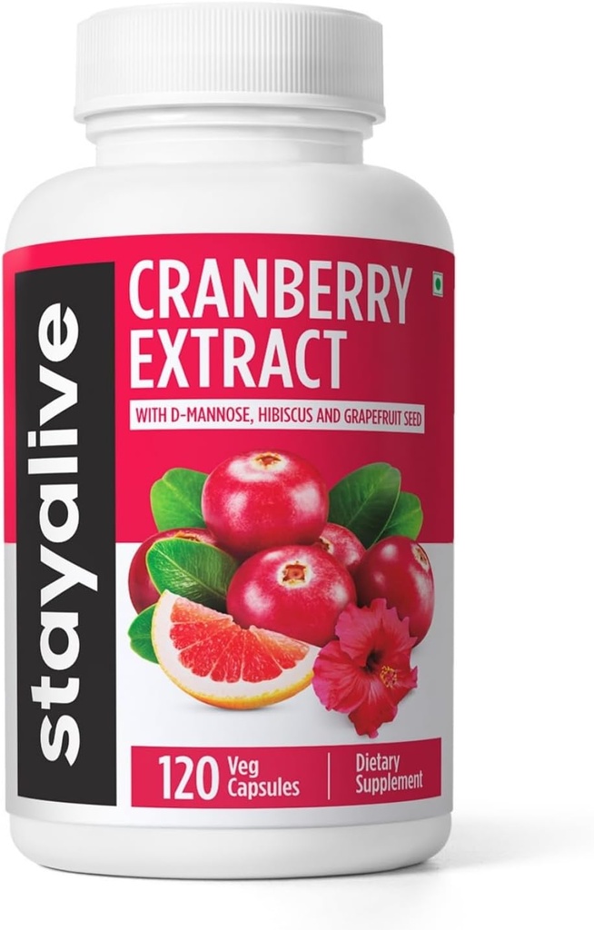 STAY ALIVE Cranberry Pills for Women and Men 1000mg with D-mannose, Hibiscus and Grapetre Seed Extract, 120, Kont, D-mannose Cranberry Supplement, Vegan, Non-GMO & Gluten-Free Toz Capsules