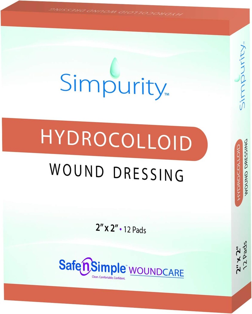 Απλότητα Hydrocolloid Dressing, 2" x 2", Κουτί 12 – Φόρεμα φροντίδας τραύματος