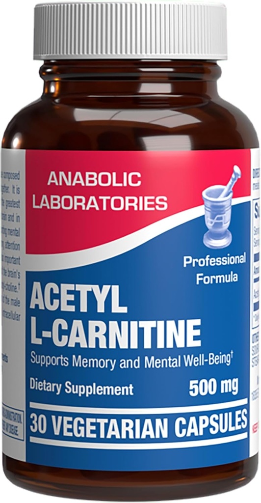ALCAR Acetyl L-Carnitine 500 mg - Yüksek Potency L Carnitine Supplement for Nerve Brain Memory Energy and Focus Support - Vegetarian Non-GMO & Made in the USA in cGMP Olanaklar - 30 Servisler