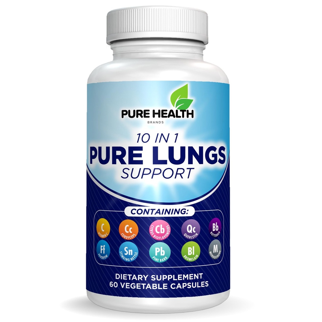 Pure Lungs Support – 10-σε-1 Lung Cleanse & Detox συμπλήρωμα για τους καπνιστές & την αναπνευστική υγεία – με Quercetin, NAC, Cordyceps, Pine Bark, βιταμίνη C & Butterbur – 60 κάψουλες