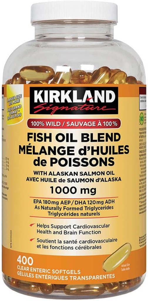 Costco Companies Inc. Kirkland, Alaskan Salmon Oil ile %100 Vahşi Balık Yağı İmzaladı, 1000 mg, 400 Softgels