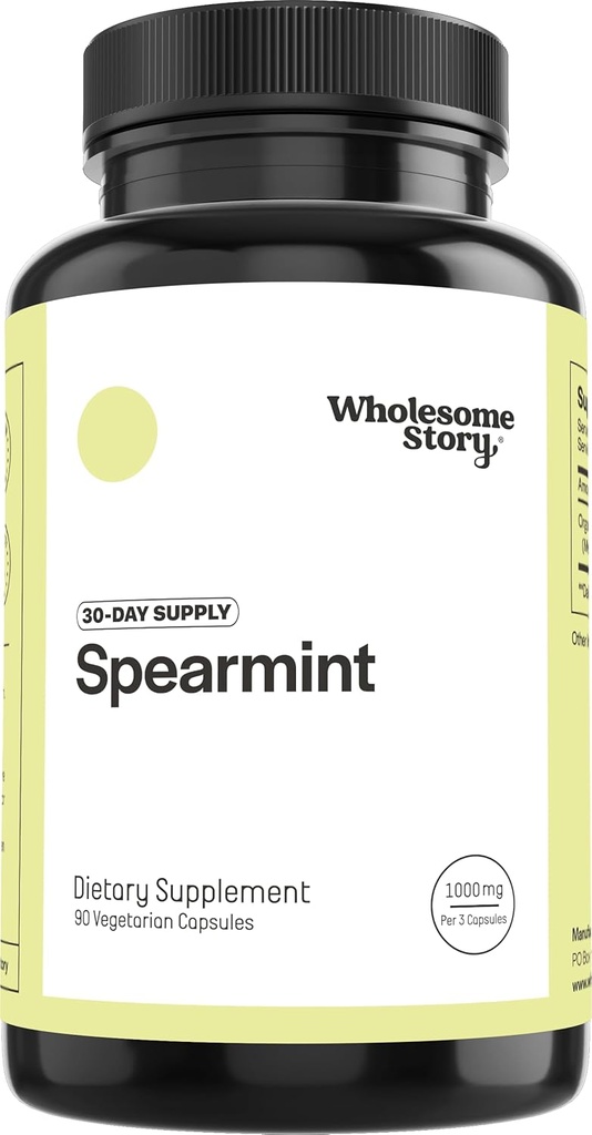 Allsome Story Organic Spearmint Capsules Supplement | 1000 mg Spearmint Leaf | 333.33 mg Per Capsule | Destekler Hormonlar, Digestion & Gut | Mentha Spicata | 30-Day Supply
