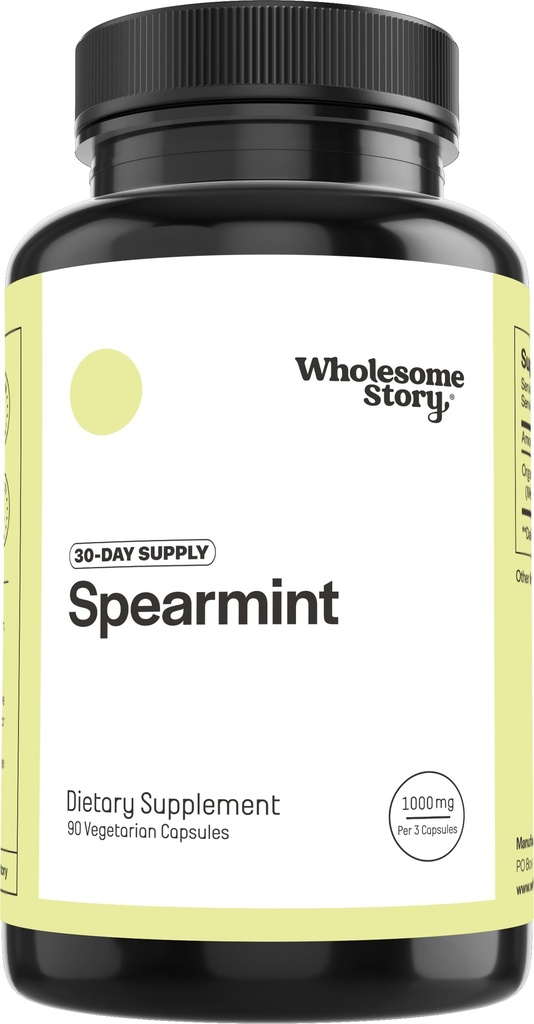 Allsome Story Organic Spearmint Capsules Supplement | 1000 mg Spearmint Leaf | 333.33 mg Per Capsule | Destekler Hormonlar, Digestion & Gut | Mentha Spicata | 30-Day Supply