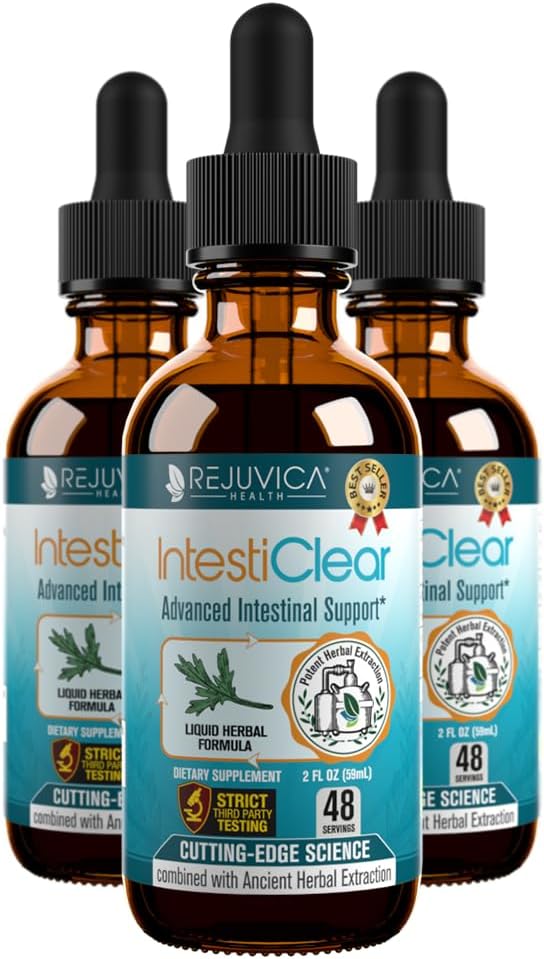 Rejuvica Health IntestiClear - Advanced Intestinal Cleanse Υποστήριξη για τους Ανθρώπους - All-Herbal Liquid Formula για γρήγορη απορρόφηση - Bonus Liver Support - Wormwood, Black Walnut, Ginger και More