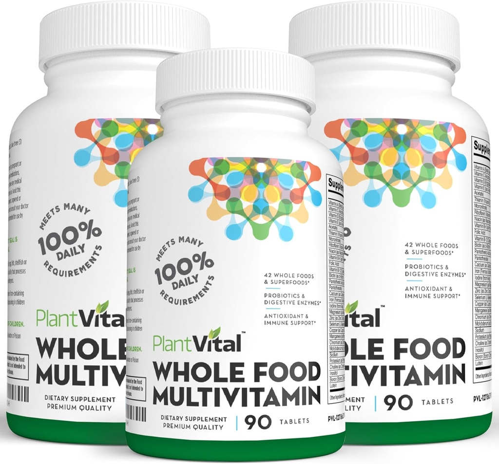 Plantvital Whole Food Multivitamins with 42 Superfoods Raw Veggies and Fruits Vitamins Dünya Enerji Meyveleri ve Veggies Tamam Saf Meyve ve Sebze Tamamları - 270 Tabletler