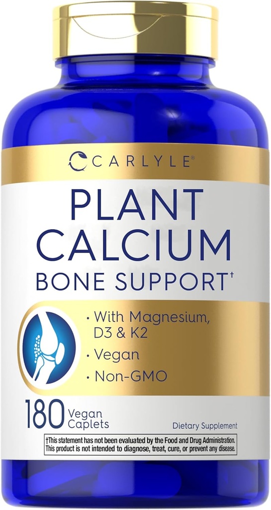 Carlyle Plant, K2, D3, Magnezyum | 180 Vegan Caplets | Bone Strength Supplement | Non-GMO, & Gluten Free
