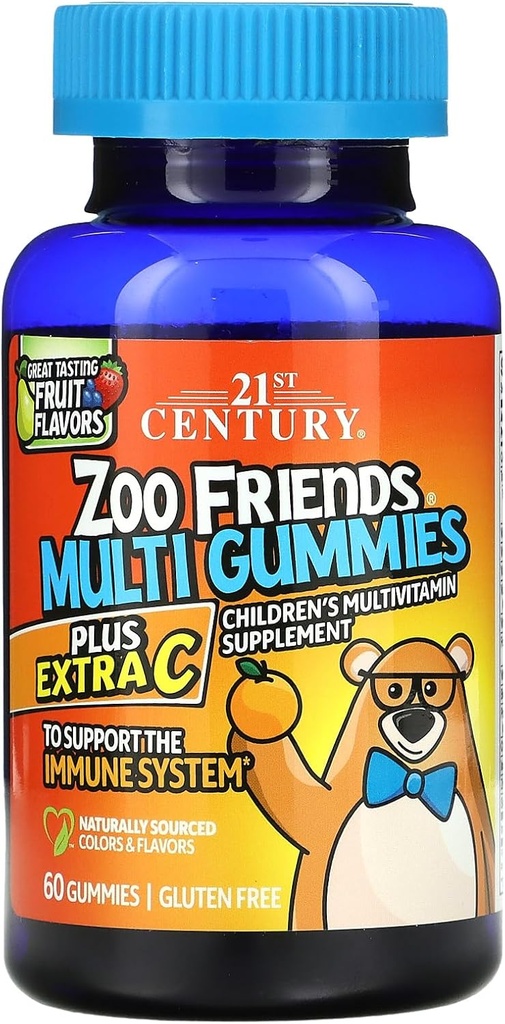 21. Yüzyıl Zoo Arkadaşlar Multi Gummies Plus Ekstra C, Meyve Flavors , 60 Kont