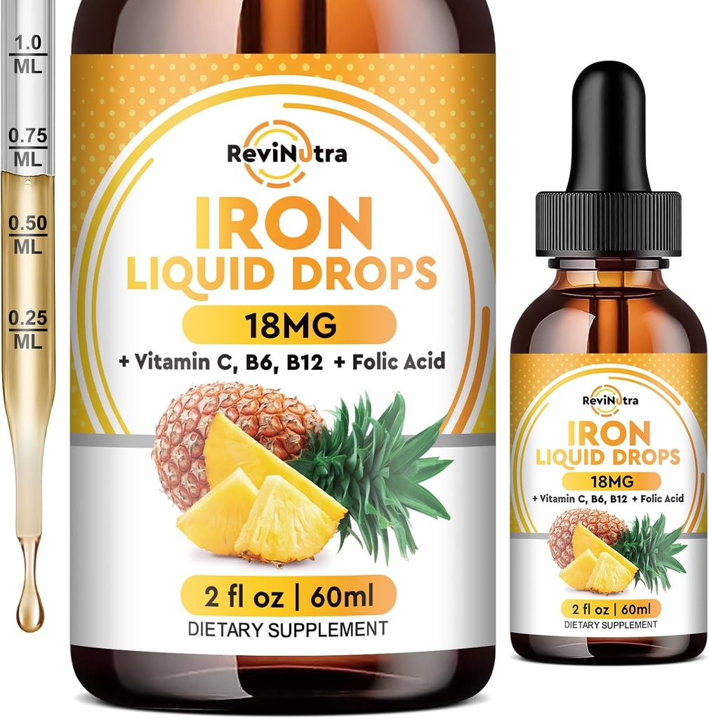 Kadınlar için sıvı Demir Supplement, Erkekler ve Çocuklar, Sıvı Demir Ölçeği Foate, C, B6, Biremia için B12, Red Blood Cell, Energy Support, Pineapple Flavor, 2 Fl Oz