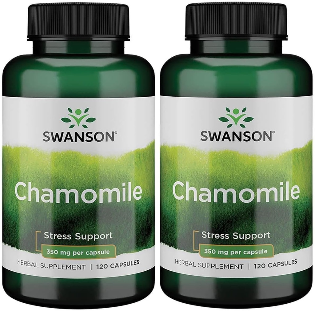 Swanson Chamomile Stres Desteği - Alman Chamomile Çiçek ile Yapılan - Stres, Rahatlama ve Uyku Desteğini Teşvik Etmek İçin Herbal Supplement - Kolay Vücut ve Zihin Yardım - (120 Capsules), 2 Pack